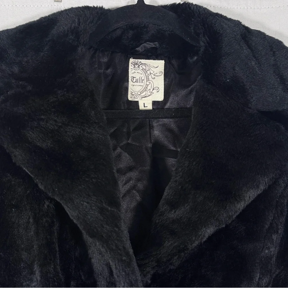 Black Y2K Faux Fur Jacket by Tulle